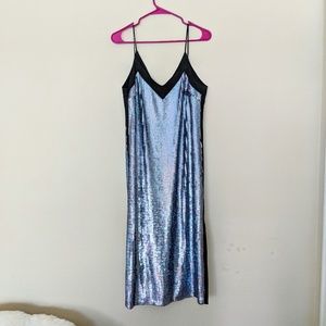 Sequined slip dress, blue silver